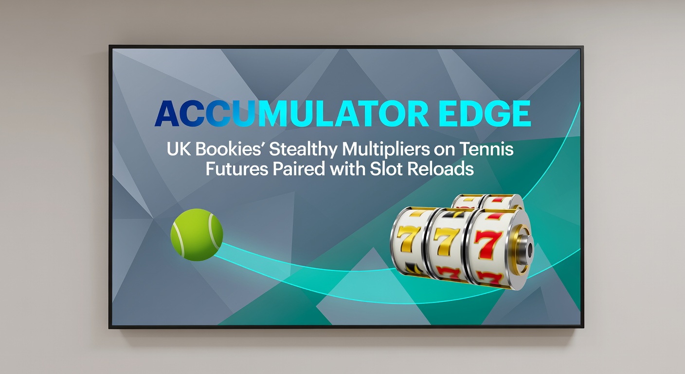 Split-screen graphic of tennis futures accumulator slip next to slot reels with reload bonus notifications