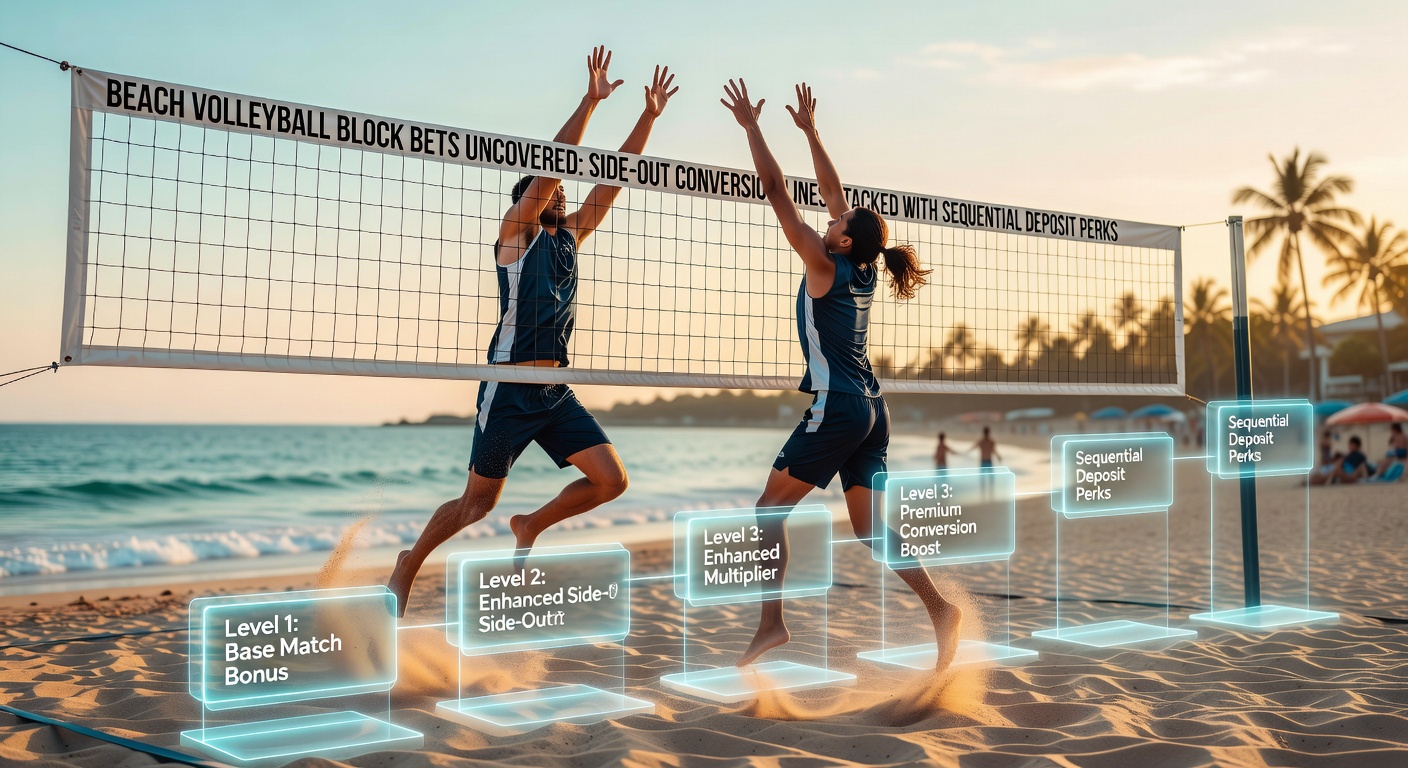 Dynamic beach volleyball block during a high-stakes rally under sunny skies