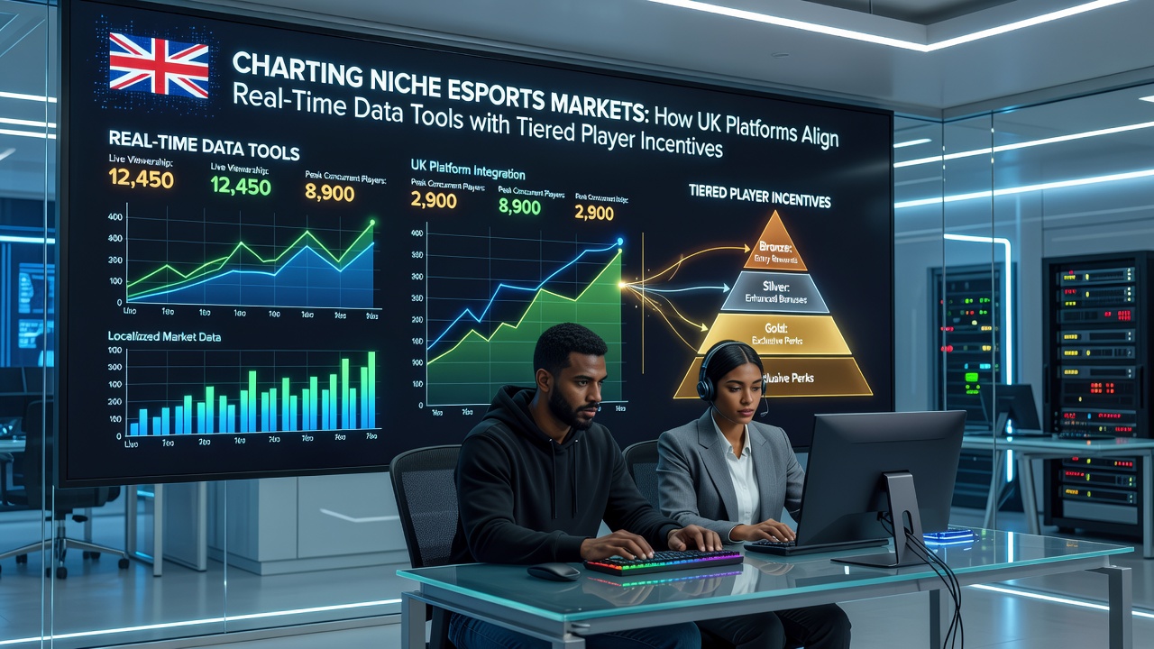 UK esports betting platforms displaying real-time data dashboards alongside tiered incentive structures for niche game titles