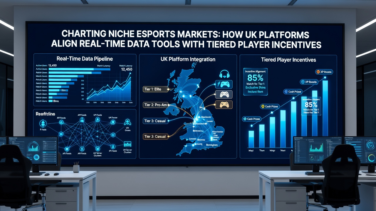 Tiered incentive dashboard on a UK esports platform showing real-time progression bars and data-driven reward unlocks