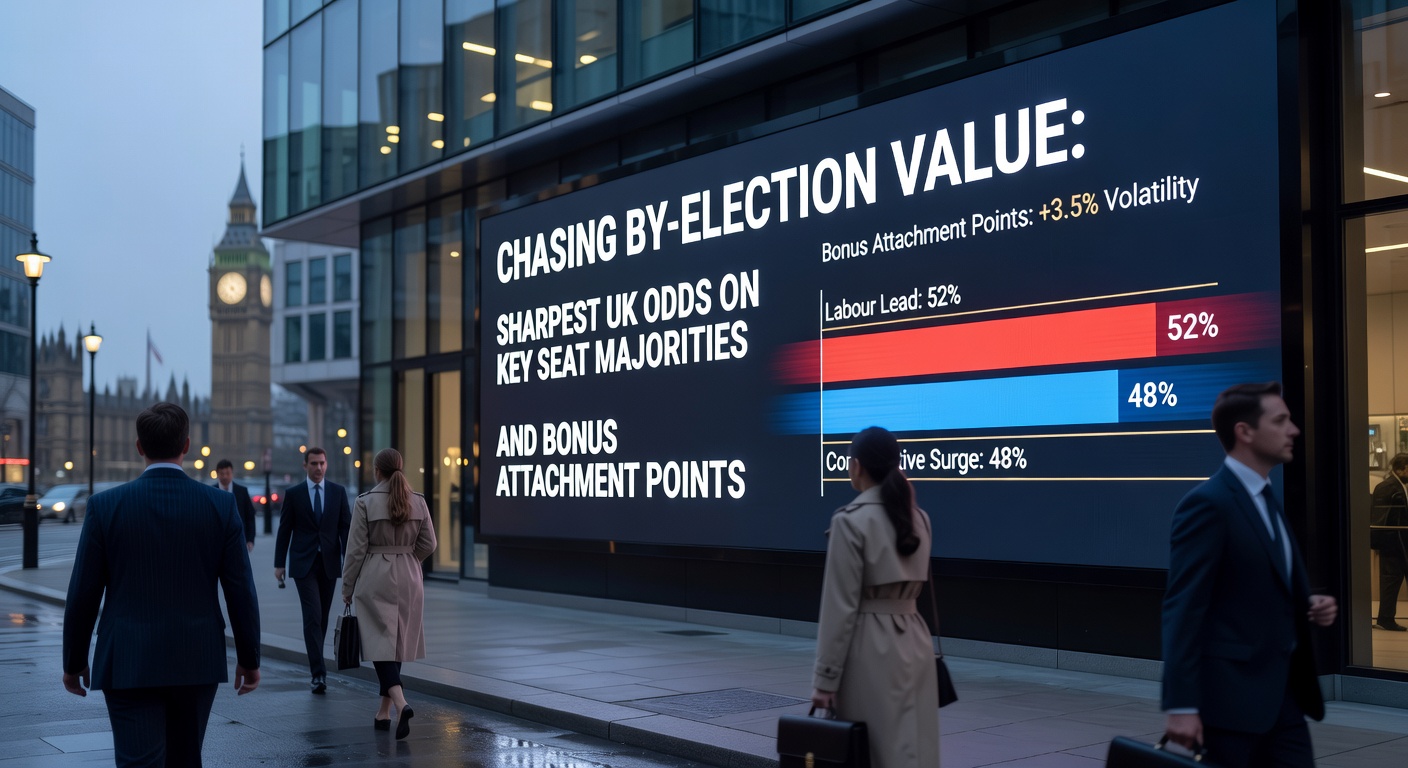 Comparison table graphic of bookmaker odds for by-election majority bets, featuring lines from top UK platforms