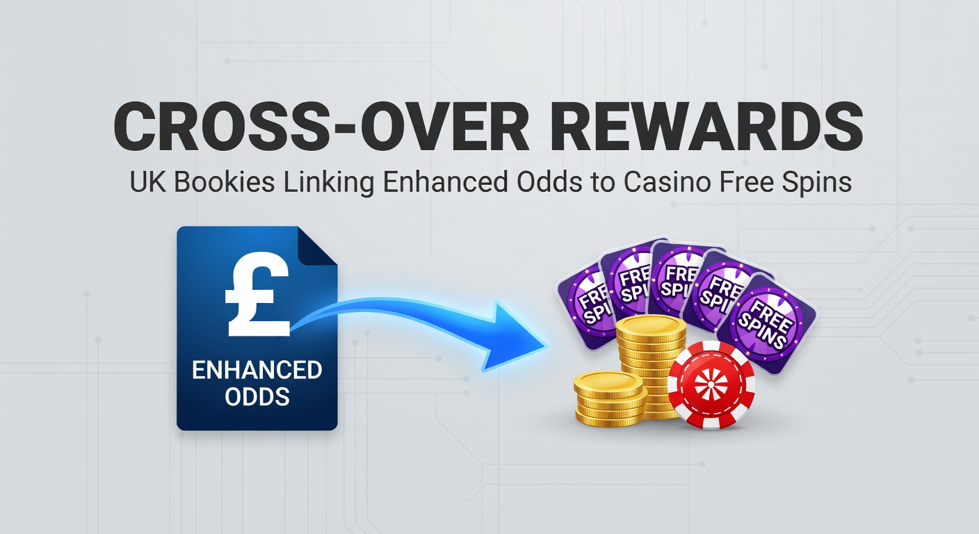 UK bookmaker promotions showing enhanced odds on sports bets unlocking casino free spins, with vibrant graphics of football matches and slot reels