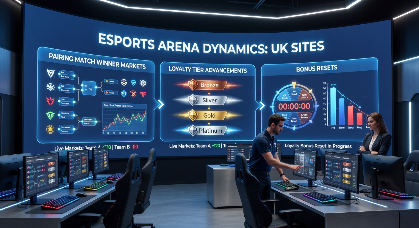 UK esports betting platform showing match winner markets alongside loyalty tier progress and bonus reset indicators