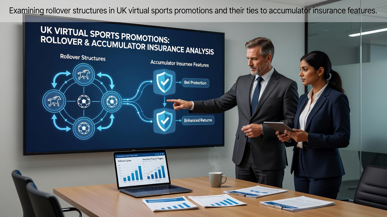 Overview of virtual sports betting interfaces showing accumulator options and promotional rollover indicators
