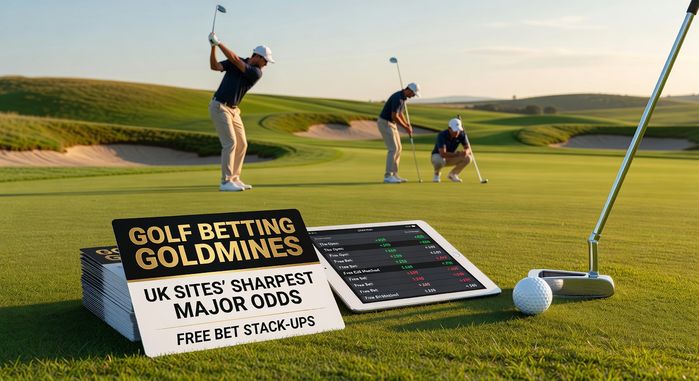 Golfers competing in a major tournament with betting odds overlay, highlighting UK bookmakers' competitive edges