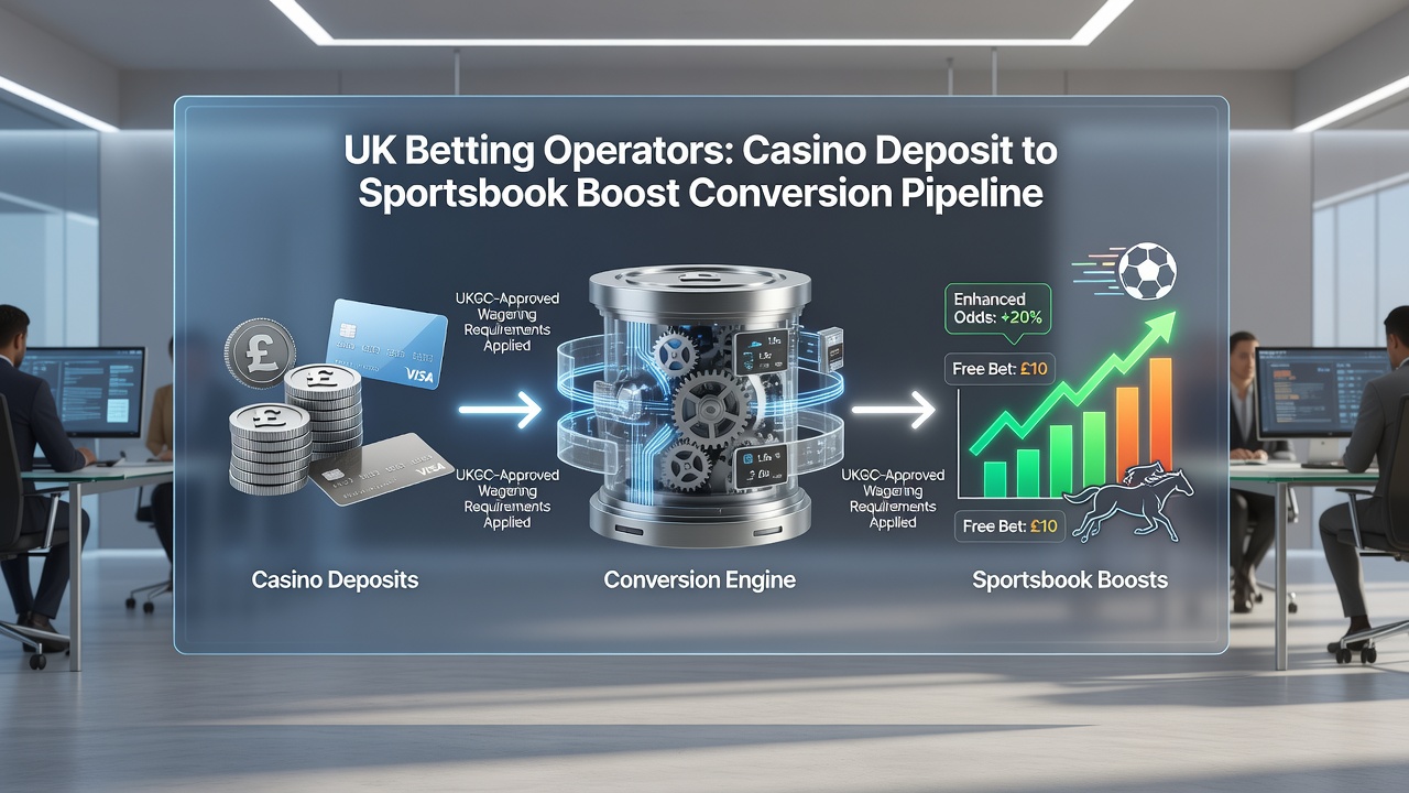 UK betting platform interface displaying casino balance conversion into available sportsbook boost credits