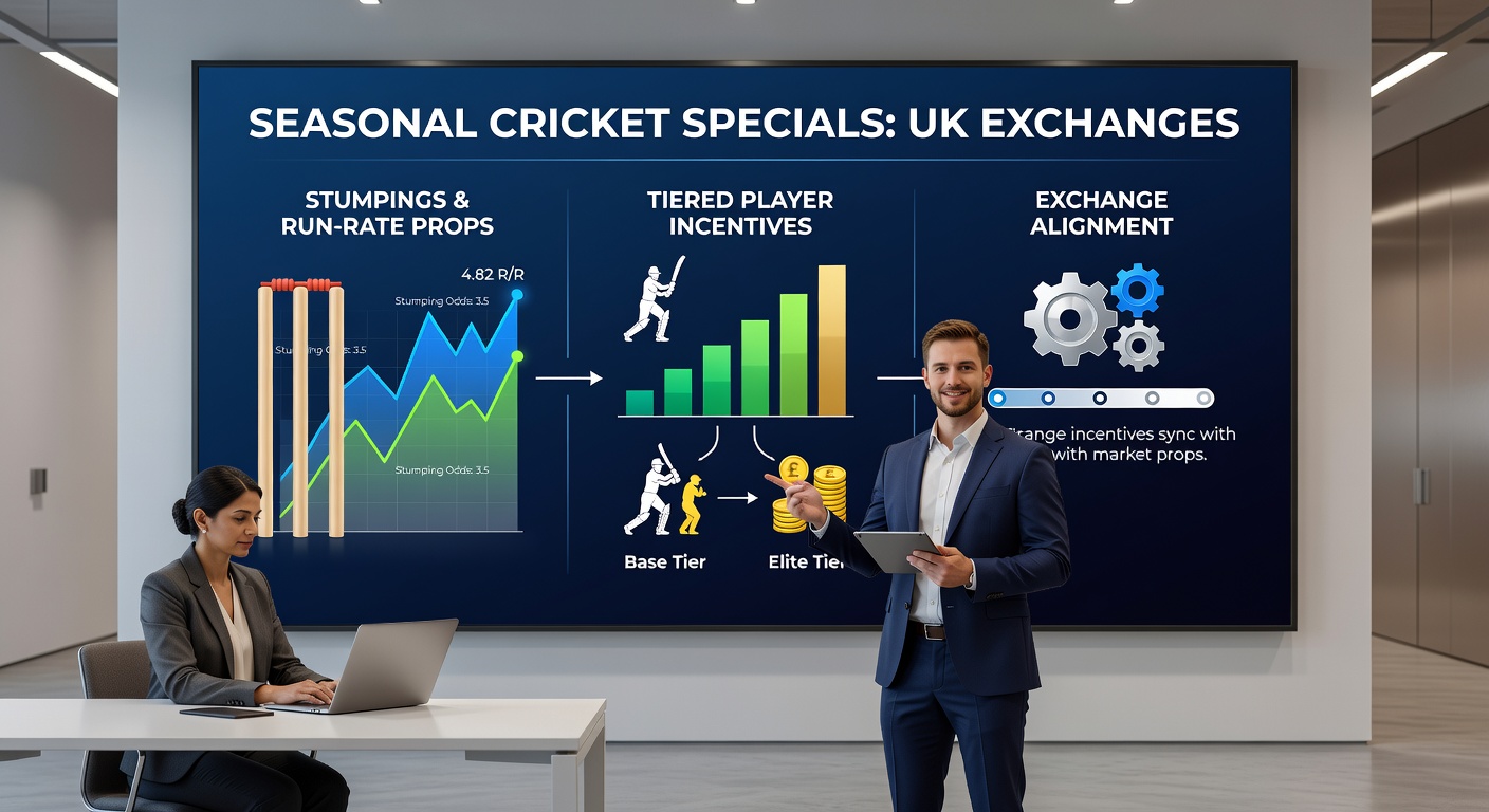 UK betting exchange interface showing cricket stumpings and run-rate prop markets with loyalty tier indicators