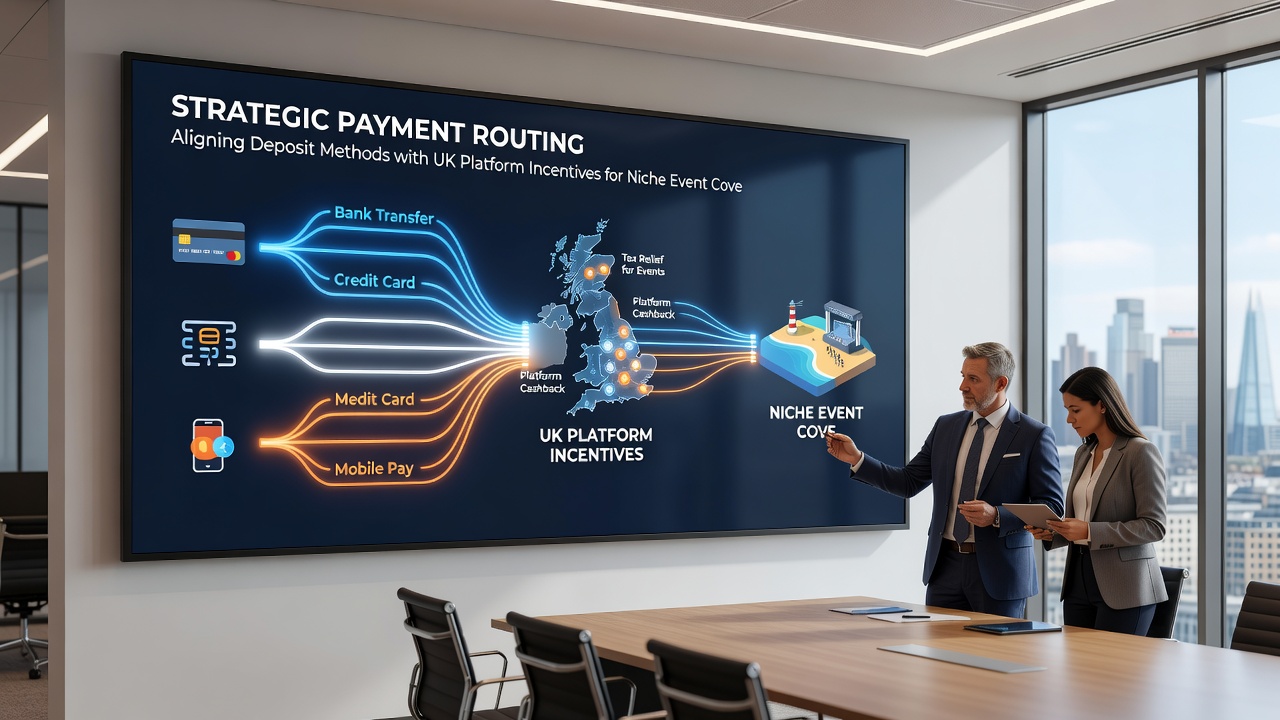 Infographic illustrating payment routing flows and bonus activation for UK niche event betting platforms