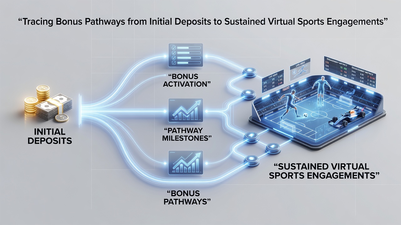 User interface screenshot showing bonus balance transitioning into virtual sports betting selections on a mobile app