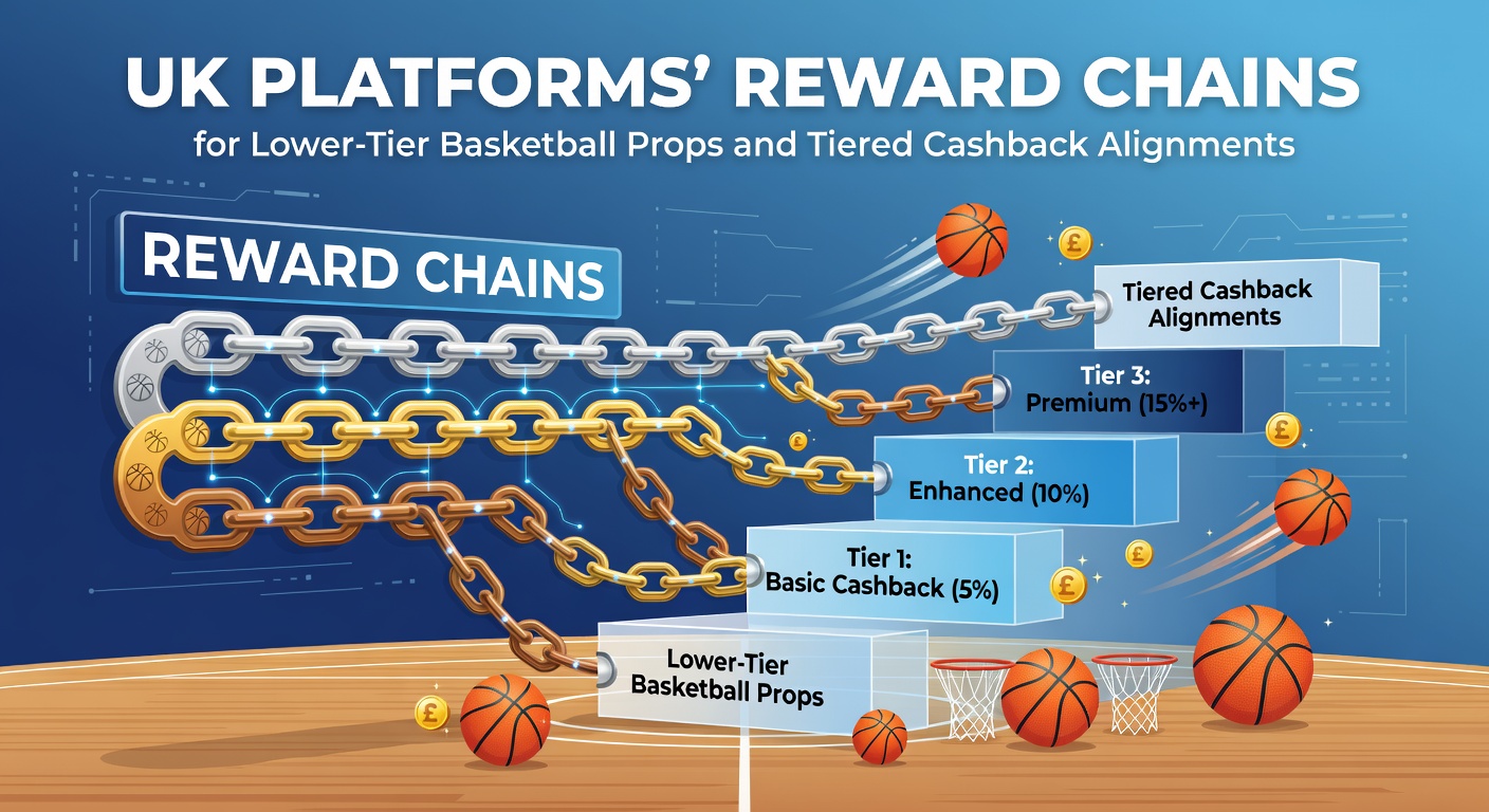 UK betting platforms displaying reward chains and cashback tiers for basketball prop bets
