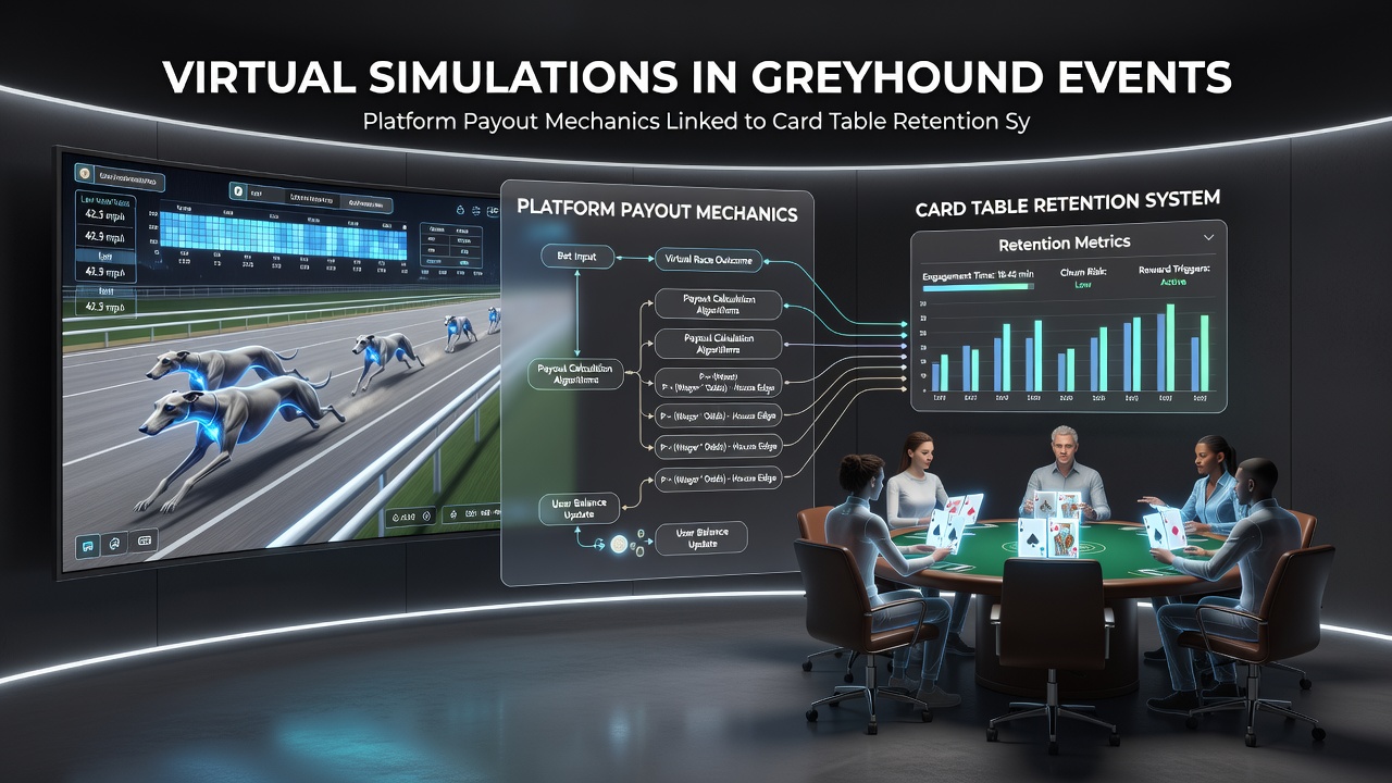 Integrated dashboard displaying greyhound simulation payouts alongside card table player retention analytics
